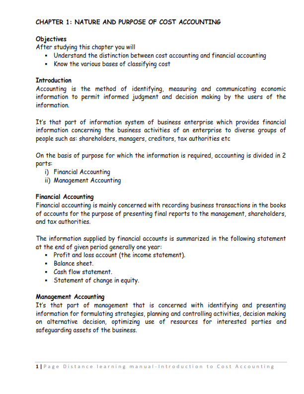 Cost Accounting Notes – Kenyatta University – EasyLibrary