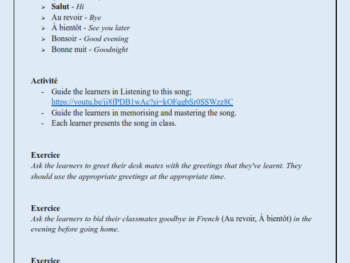 GRADE 2 RATIONALIZED FRENCH LESSON NOTES