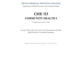 CHE 113: Community Health I  Notes - KMTC