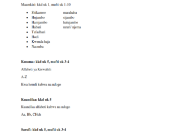 GRADE 1 RATIONALIZED KISWAHILI LESSON  NOTES